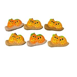 6 Handmade Magnets Ceramic Double Pumpkin Heads Jack O’Lanterns Halloween Treats